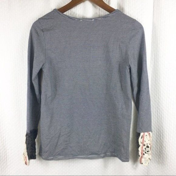 Hem & Thread Pullover Shoelace Tie Pullover Top Black & White Stripe Size Small - Picture 2 of 5